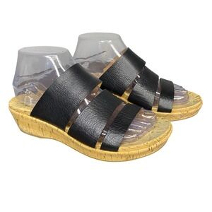 Kork-Ease Menzie Black Leather Cork Wedge‎ Sandals Slides Comfort Shoes Size 8